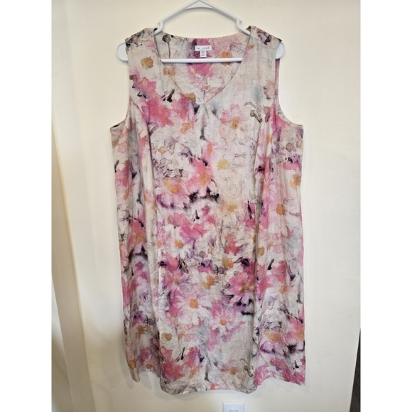 J. Jill Dresses & Skirts - J Jill pure jill Tank Dress Womens Medium Linen Shift Watercolor Pink Coastal